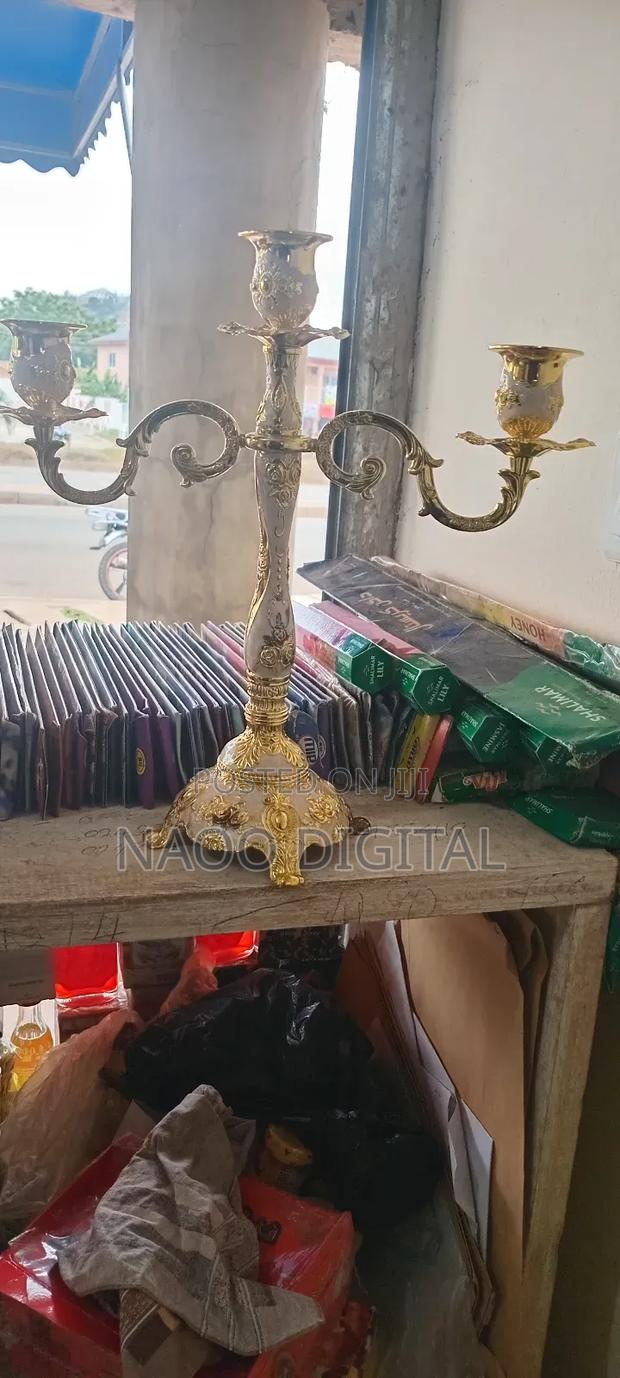 Gold Plated 3-Arm Candlestick Holder, Antique Candle Stand photo 2