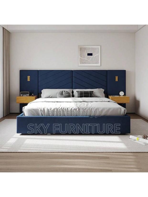 King Size Velvet Oversized Bed Frame With Side Drawers · Photo 2