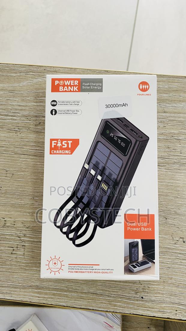 4-in-1 Cables Solar Power Bank - 30,000 Mah