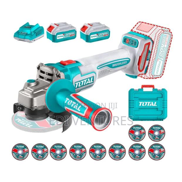 Total Cordless Angle Grinder (2 Batteries, 10 Discs photo 2