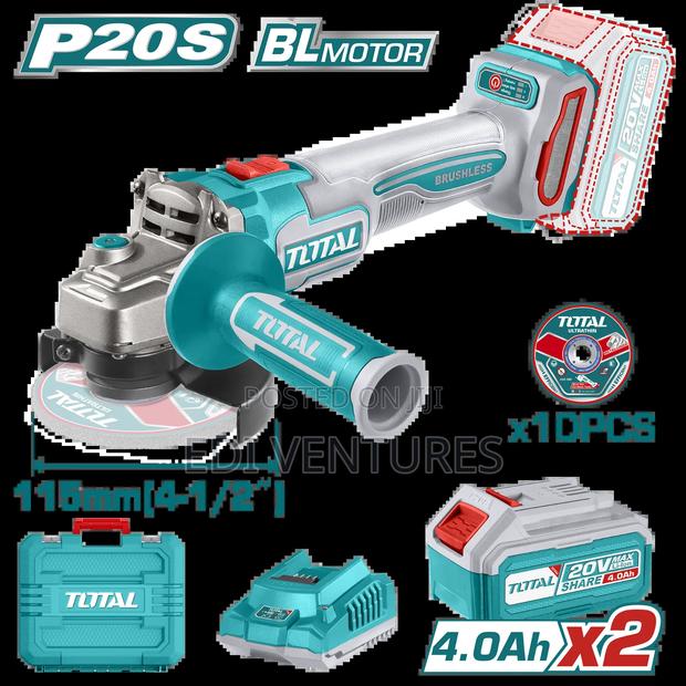 Total Cordless Angle Grinder (2 Batteries, 10 Discs photo 3