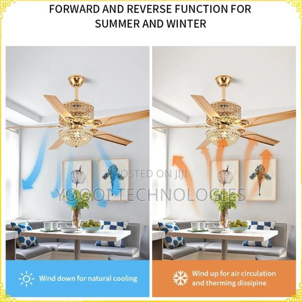 52" 5 Blades Luxury Gold 3 Color Chandelier Fan Light photo 2