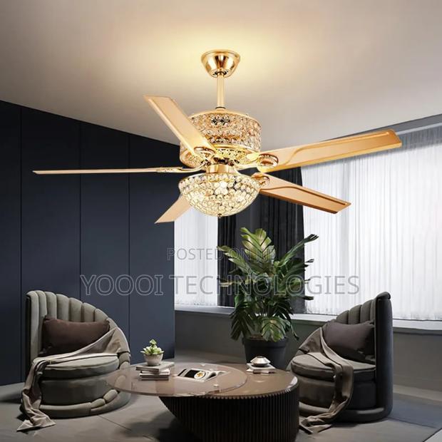 52" 5 Blades Luxury Gold 3 Color Chandelier Fan Light photo 3