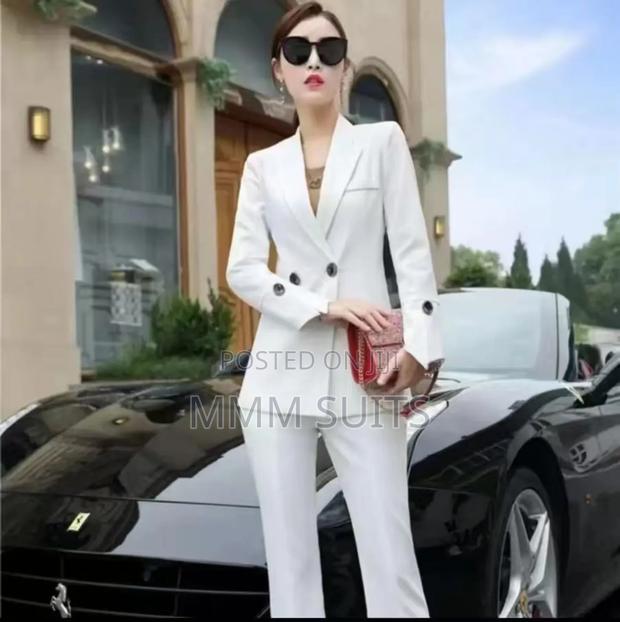 2-piece Ladies Suit Double-breasted With Palazzo Trousers In White