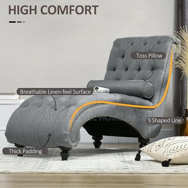 Homcom Button Tufted Chaise Lounge Chair Indoor Upholstered Lounge photo 3