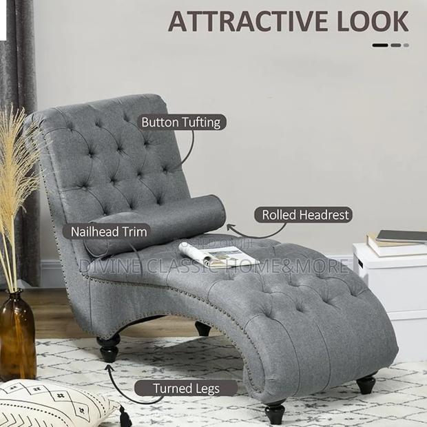 Homcom Button Tufted Chaise Lounge Chair Indoor Upholstered Lounge photo 4