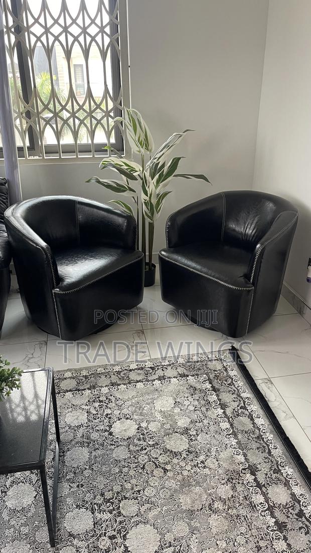 Two Black Leather Chairs With Wheel for Podcast Office and Home Use photo 2