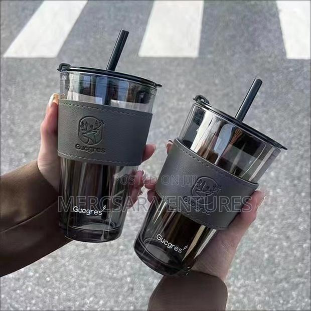 Sipper Coffee Mug With Leather Sleeve With Straw-450 Ml photo 2