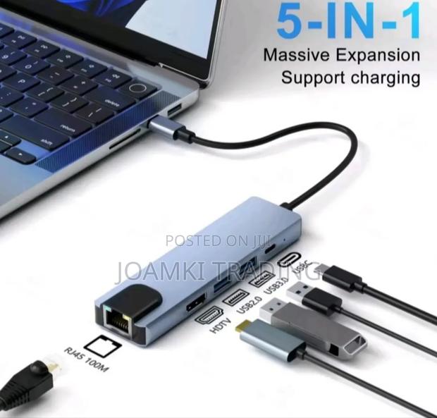 5 In 1 Type C Hub, Docking Station Pd100w+Hdtv4k+Usb3.0+Usb2.0+Rj 45