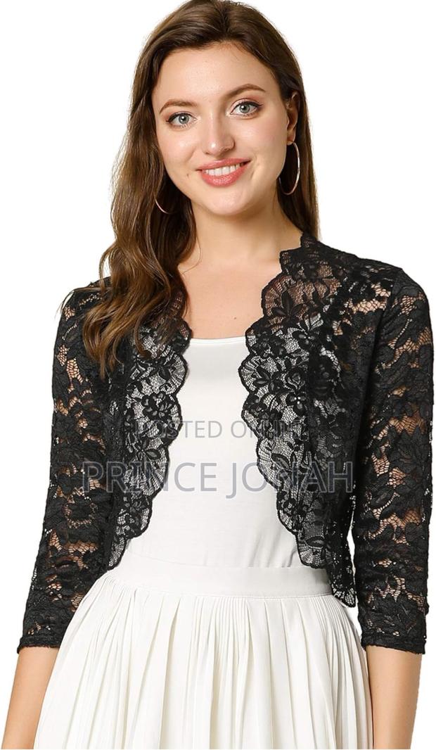 Allegra K Women's Elegant 3/4 Sleeve Sheer Floral Lace Shrug Top · Photo 4