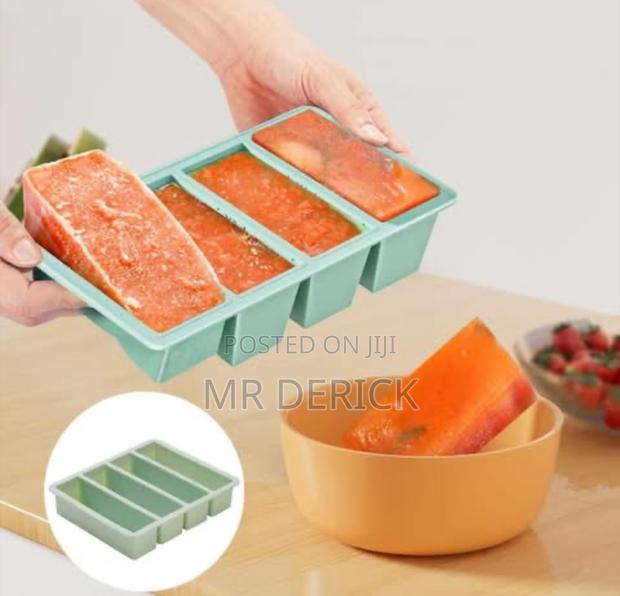 Silicone Mold Frozen Ice Cube Tray for Food 4 Cell Storage Container