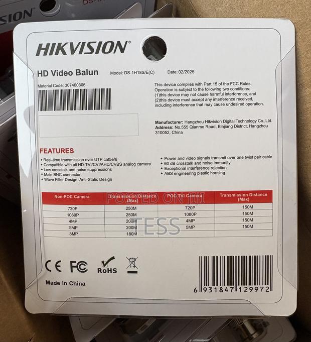 Hikvision Video Balun /8mp Ds-1h18s/E(c) Model:2025 · Photo 4