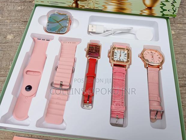 I-530 Mini 4-in-1 Smart Watch 2 Straps With 3 Quartz Watches - Pink photo 2