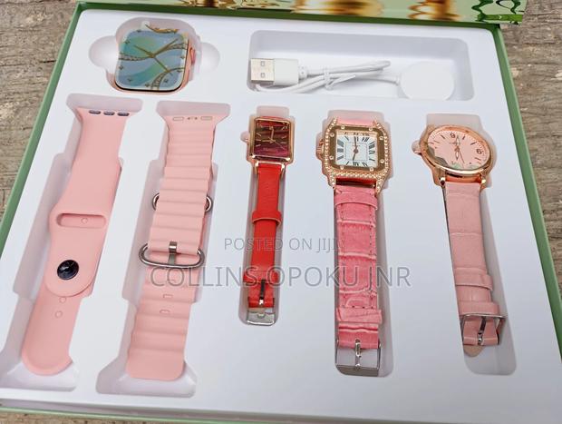 I-530 Mini 4-in-1 Smart Watch 2 Straps With 3 Quartz Watches - Pink photo 6