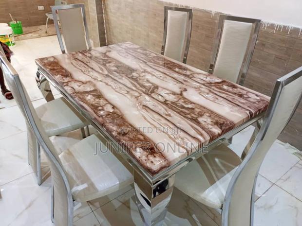 Dining Set 6chairs Marble Brown Milk · Photo 2