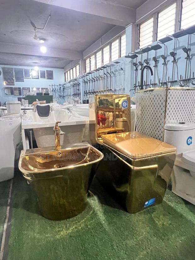 Imported Pure Gold Wc_golden Water Closet With Hanging Basin Complete · Photo 2