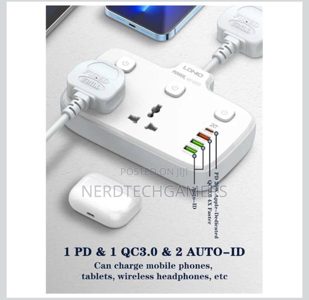 Ldnio. Sc2413 Universal Outlets Power Strip Tower 20w, 2 Power - White photo 5