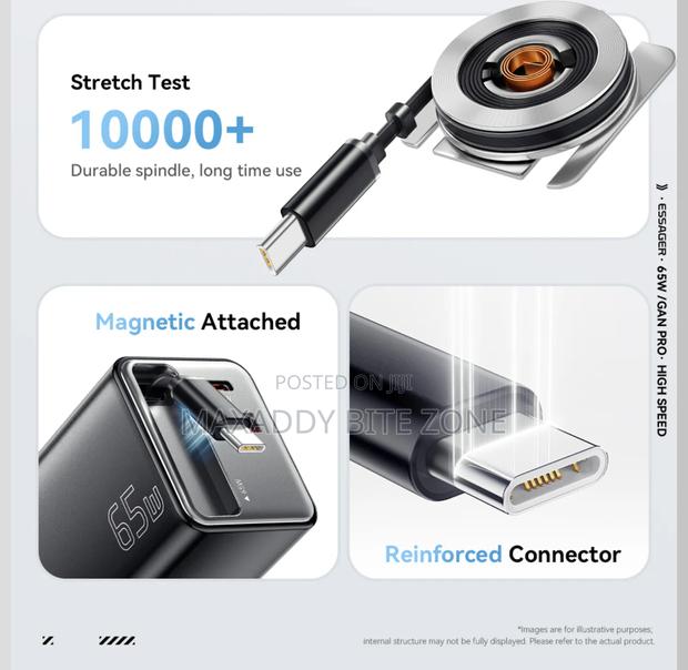 Essager 65w Gan Charger With Retractable Cable Pd Fast Charging photo 5