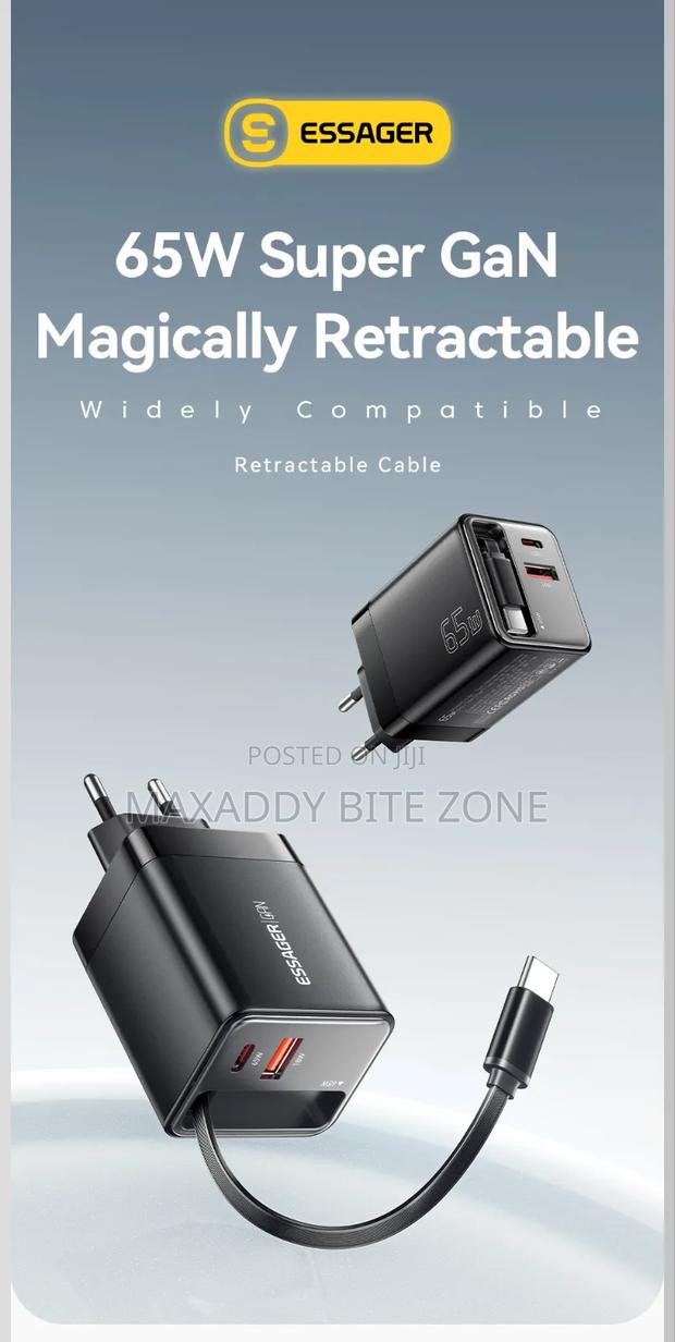 Essager 65w Gan Charger With Retractable Cable Pd Fast Charging