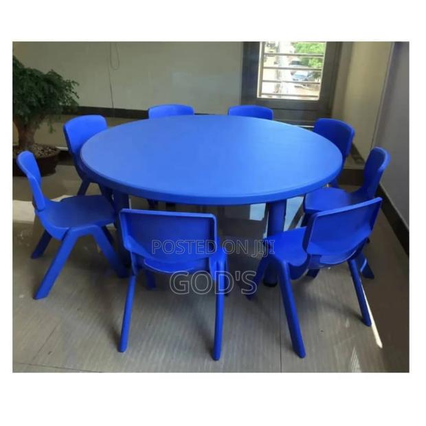 Kids Round Blue Study Table and Chairs