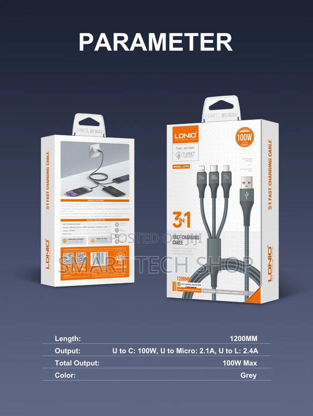 Ldnio Lc97u Universal Multi-Function Charging Cable Tablet 3 in 1 photo 4
