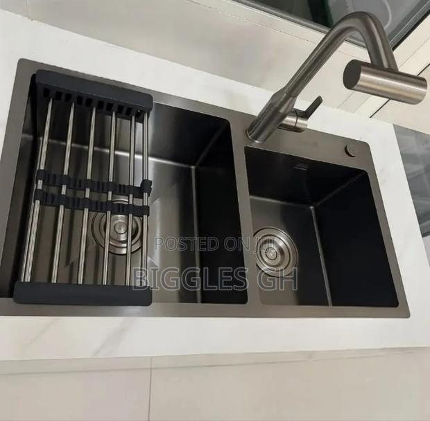 Double Bowl Armless Sink With Multi Functional Tap