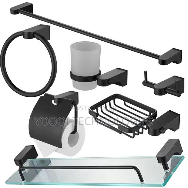7pcs Rust Free Matte Black Bathroom Accessories Set photo 7