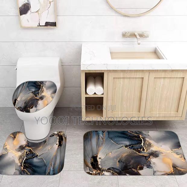 4pcs Marble Patterned Bathroom Shower Curtain Set photo 2