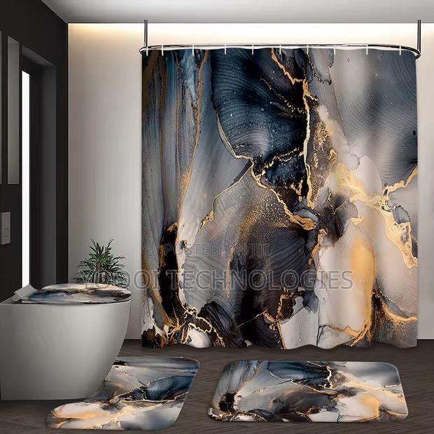 4pcs Marble Patterned Bathroom Shower Curtain Set photo 5