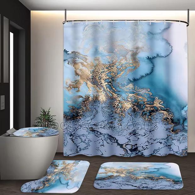 4pcs Modern Shower Curtain Bath Mat Bathroom Set