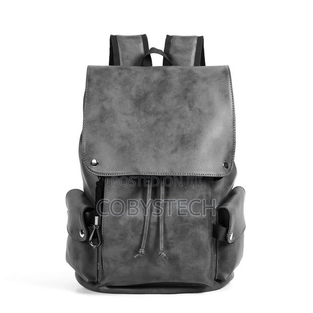 Pu Leather Backpack Unisex- Brown/Black/Grey photo 2