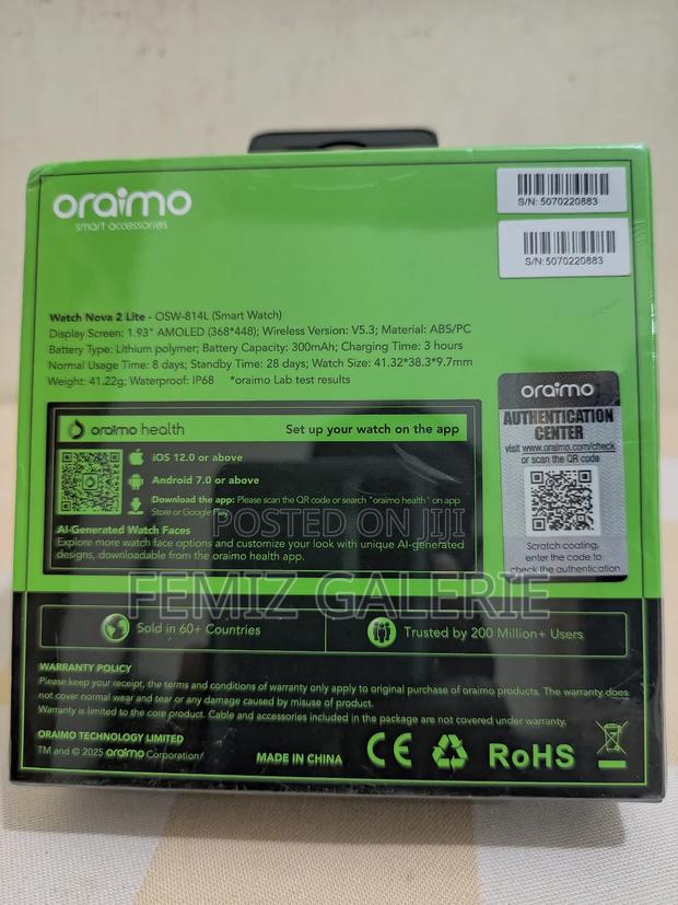 Oraimo Watch Nova 2 Lite 1.93'' Amoled Touch Color Screen Smart Watch photo 3