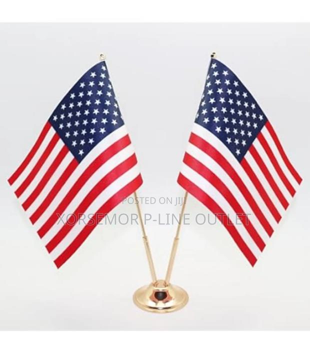 Double Desktop Gold Flag Stand