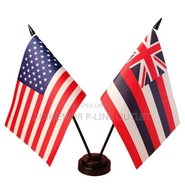 Double Desktop Gold Flag Stand