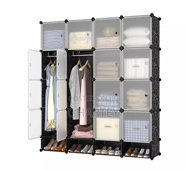 Modern Black With Transparent Doors Modular 16 Cubes Wardrobe Closet · Photo 4
