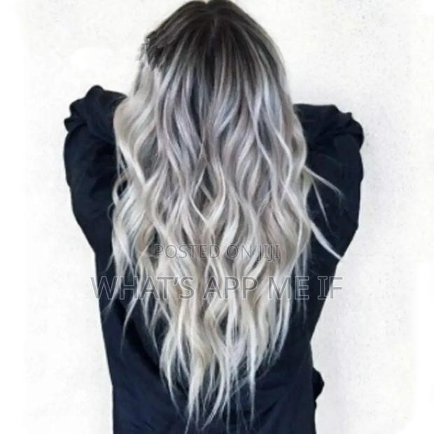 Synthetic Wig, Ombre Silver Grey Wave Natural Looking Long Wavy Full photo 2