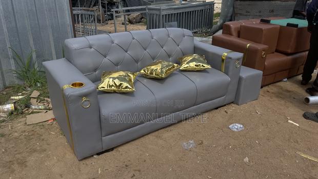 Ash Leather Sofa With Golden Pilos · Photo 4