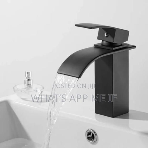 Theeierce Basin Sink Mixer Tap, Waterfall Matt Black Silver Avail