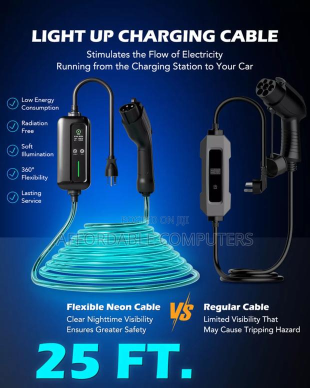 Portable Ev Charger 2 in 1 With Glowing Cable 6-16a 25ft photo 3