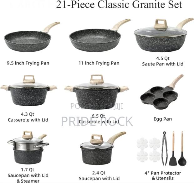 Non Stick Pan, Cook Ware, Granite, Black And Cream