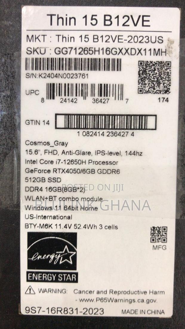 New Laptop MSI GF63 16GB Intel Core i7 SSD 512GB photo 2