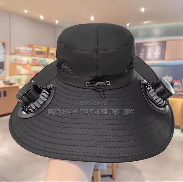 Wide Brim Solar Fan Hat Sun Protection 2 Fan (Solar Usb) Outdoor Beach photo 2