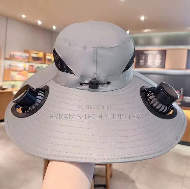 Wide Brim Solar Fan Hat Sun Protection 2 Fan (Solar Usb) Outdoor Beach photo 3