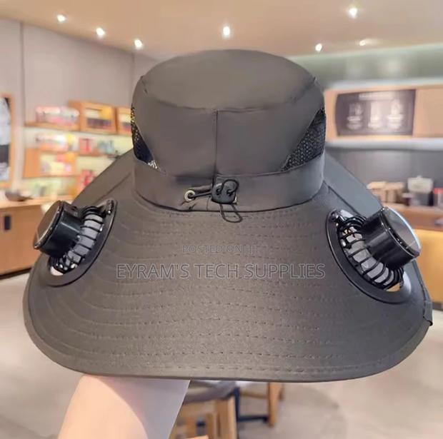 Wide Brim Solar Fan Hat Sun Protection 2 Fan (Solar Usb) Outdoor Beach photo 4