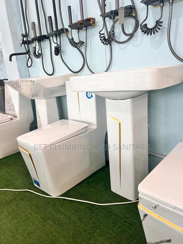 Soft Close Combine Water Closet With Wash Hand Basin_gold and White_wc · Photo 2
