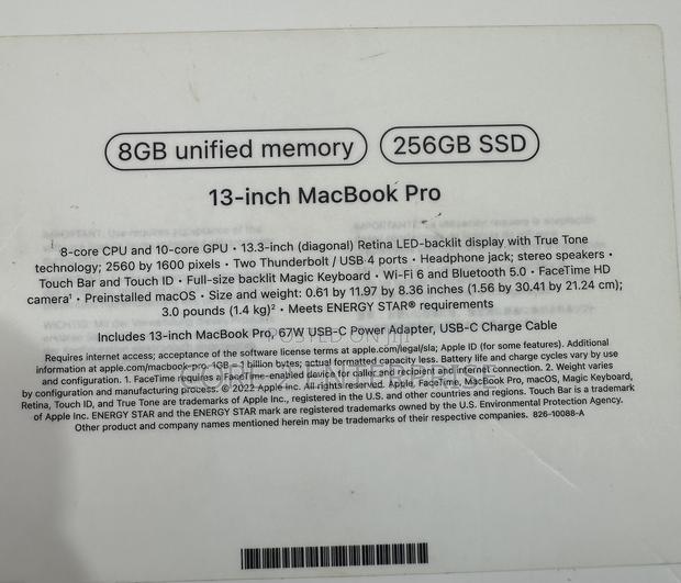 Laptop Apple MacBook Pro 2022 M2 8GB Apple M2 SSD 256GB photo 2