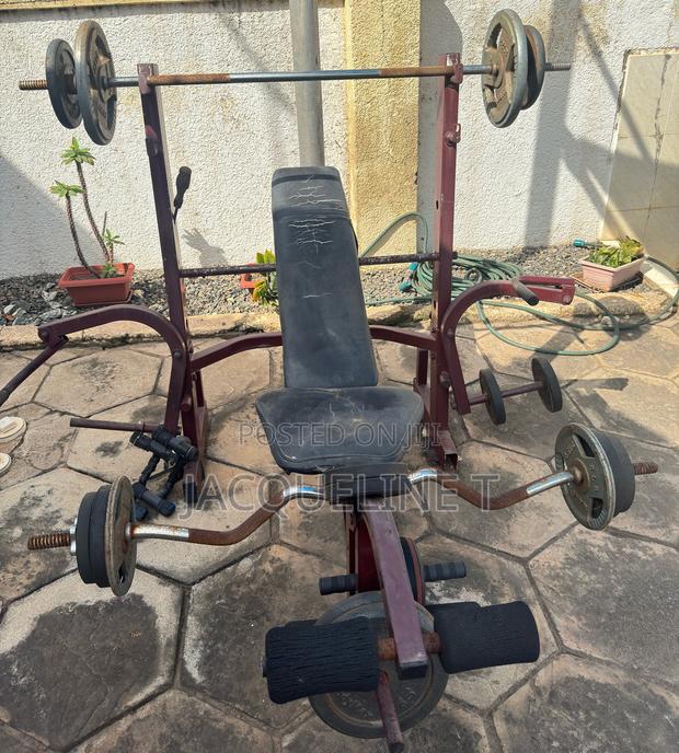 Bench Set With Curl Bar, Bench Press Bar Free Weights (64kg Total) photo 7