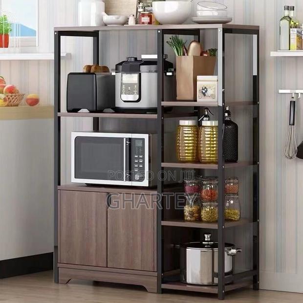 Modern Industrial Kitchen Storage Rack With Microwave Stand Cabinet · Photo 3