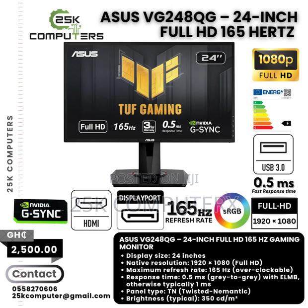 Asus 24′′ Gaming Monitor — 165 Hz, 0.5 Ms Full Hd, G-sync Compatible