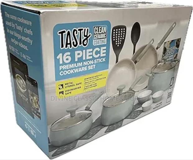 Tasty Clean Ceramic 16pcs Non-Stick Aluminium Cookware Set, Slate Blue photo 3